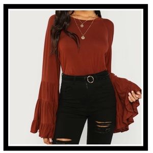 Tiered Bell Sleeve Solid Blouse